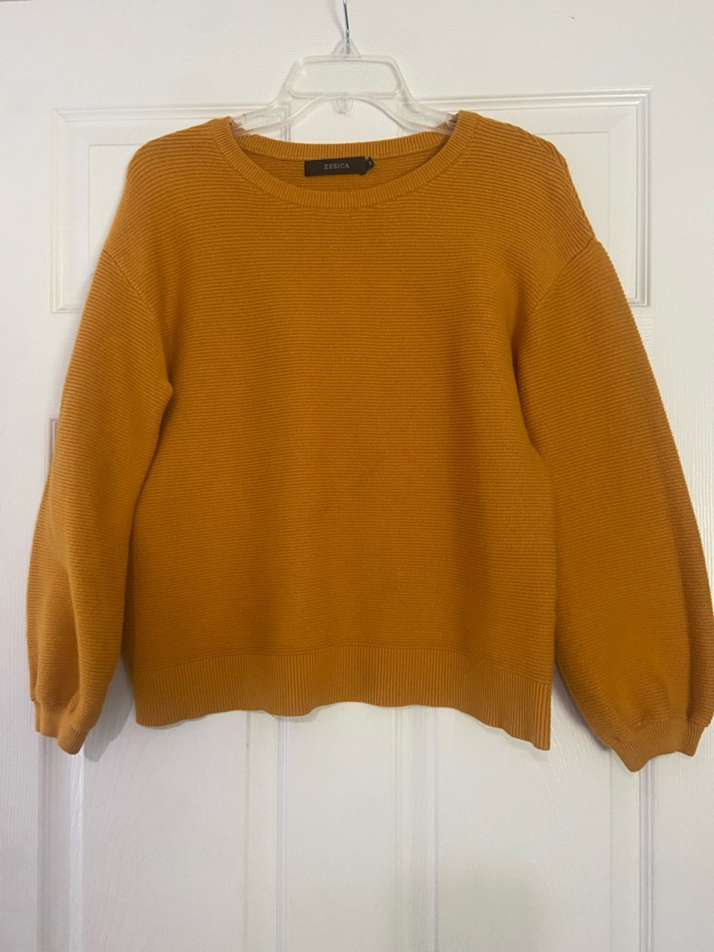 Zesica Women's Mustard Ribbed Crewneck Sweater